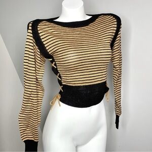 Striped Black Brown Knit Crop Sweater